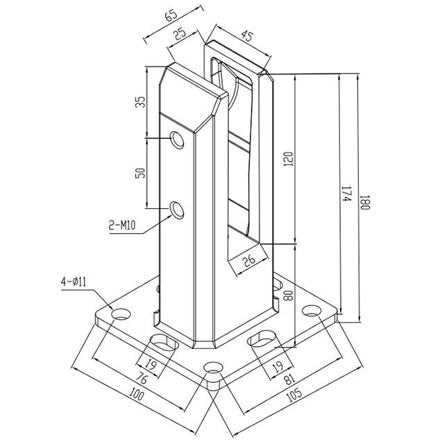Square Base Plated Stainless Steel Spigots for 22.52mm Glass